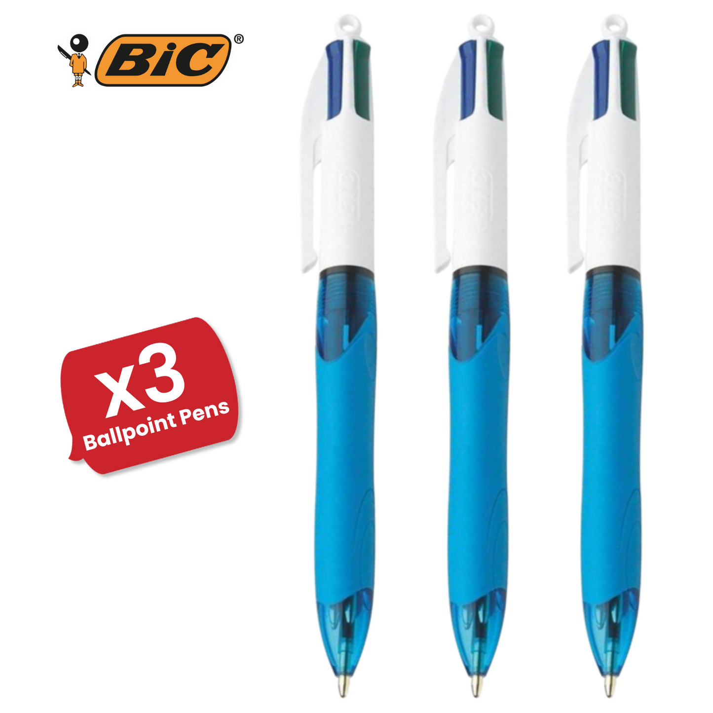 BIC 4 Colours Extra-Comfort Grip - Single Pen - 3 to 24