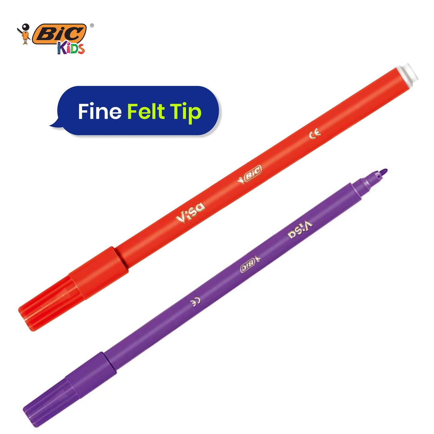 BIC Kids Colouring Pens 18 Pack Fine Tip Washable Felt Pens for School and Art