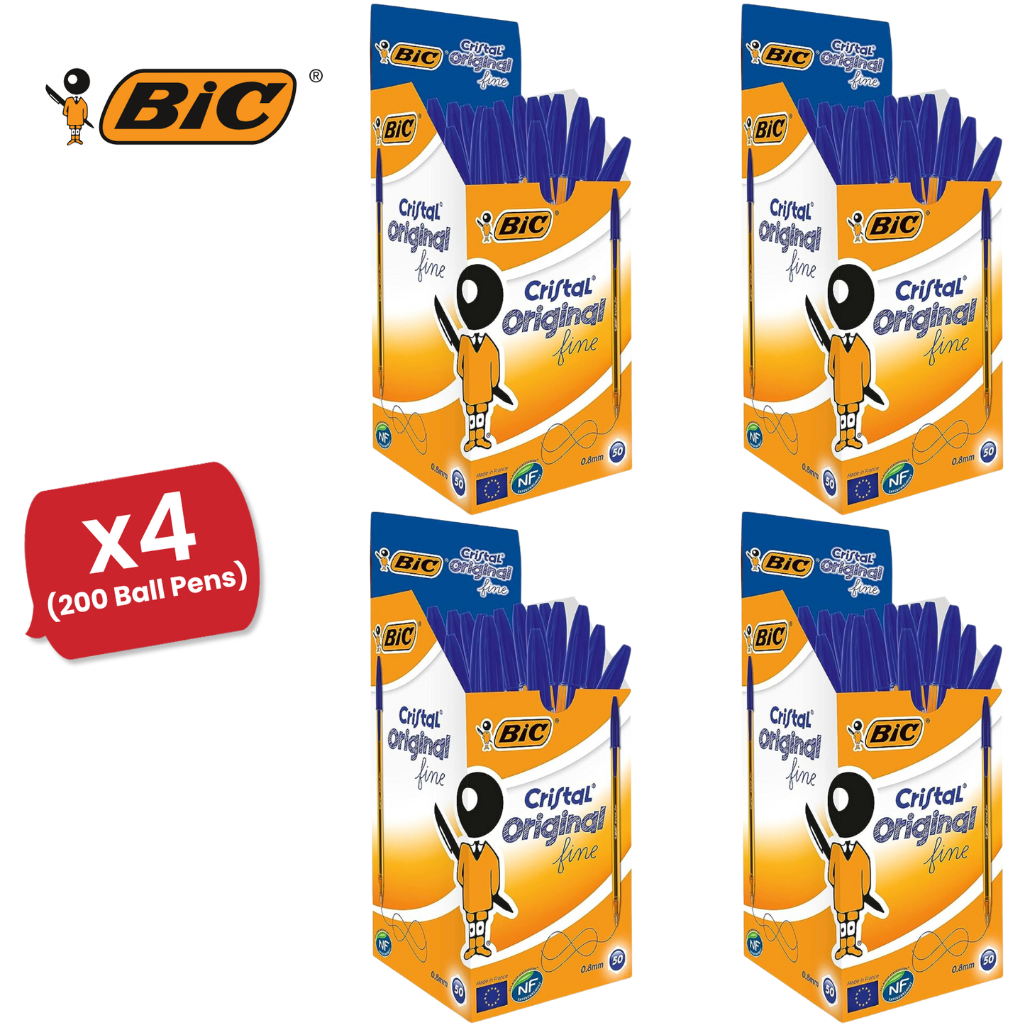 BIC CRISTAL FINE BALL POINT PEN BLUE - PACK OF 50 - 1 to 5 Packs