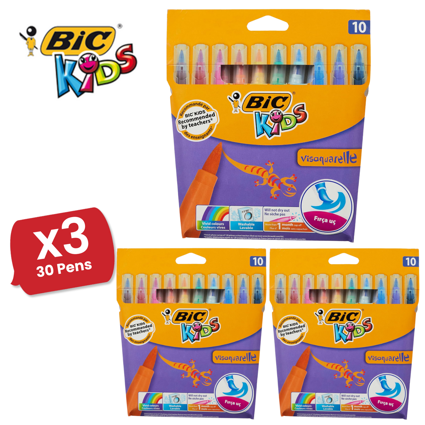 BIC Kids Visaquarelle Colouring Pens - Pack of 10 - 1 to 5 Packs