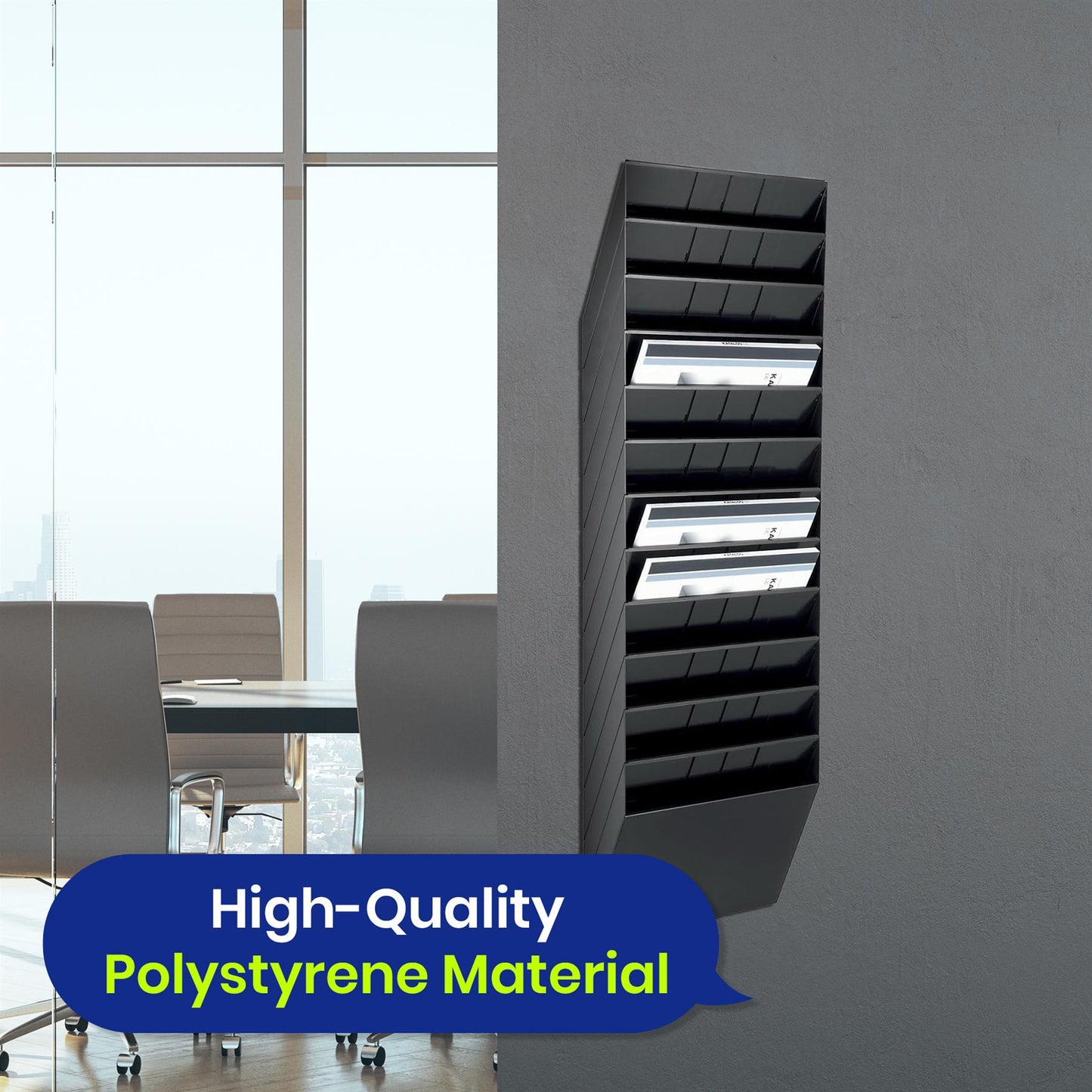 A4 Landscape Wall Mounted Document Holder with 12 Compartments for Flyers & Magazines