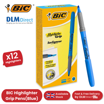 Bic Briteliner Grip Highlighter Pen Blue - Pack of 12 - 1 to 5 Packs
