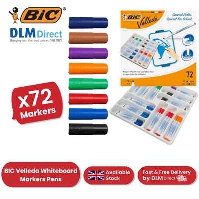 BIC Velleda Whiteboard Marker Pens Fine Tip - Assorted Colours, Classpack of 72