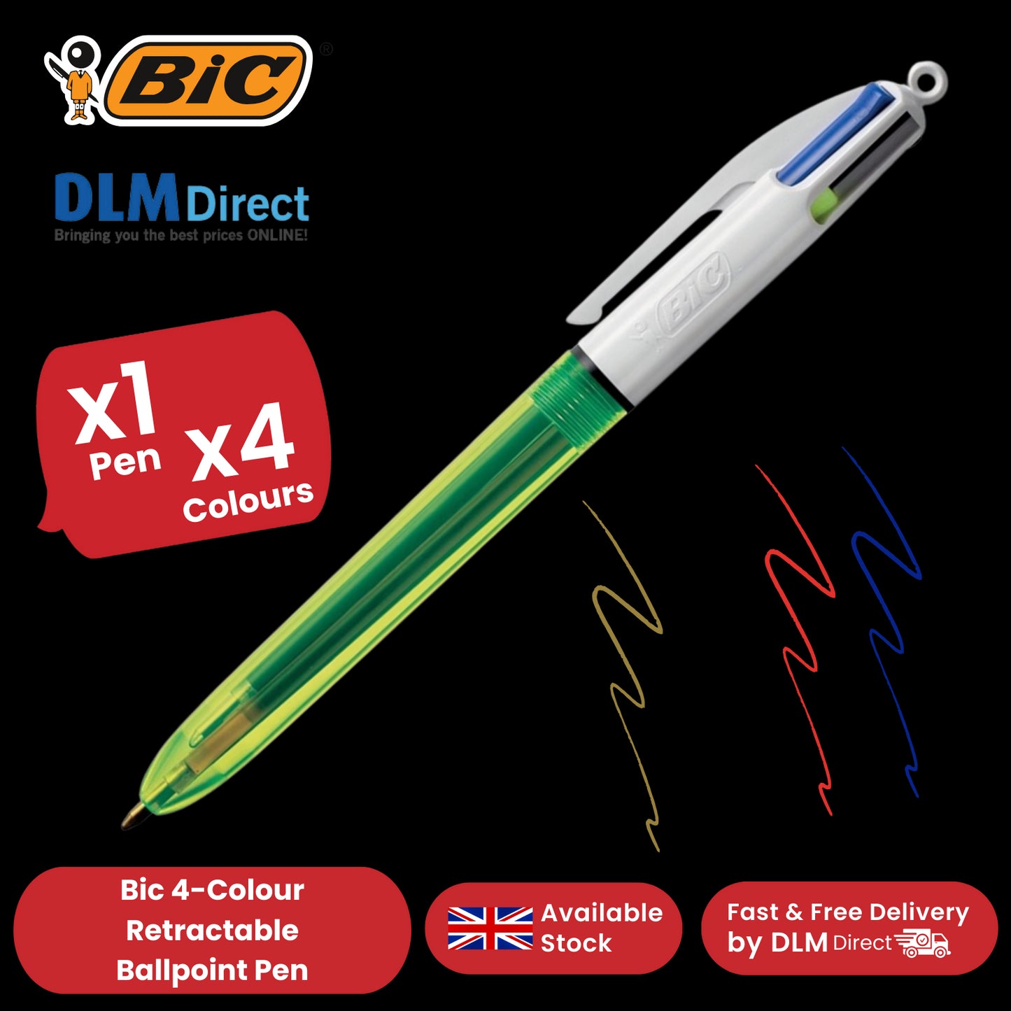 Bic 4 Colours Fluo Retractable Ballpoint Pen - Pack of 1