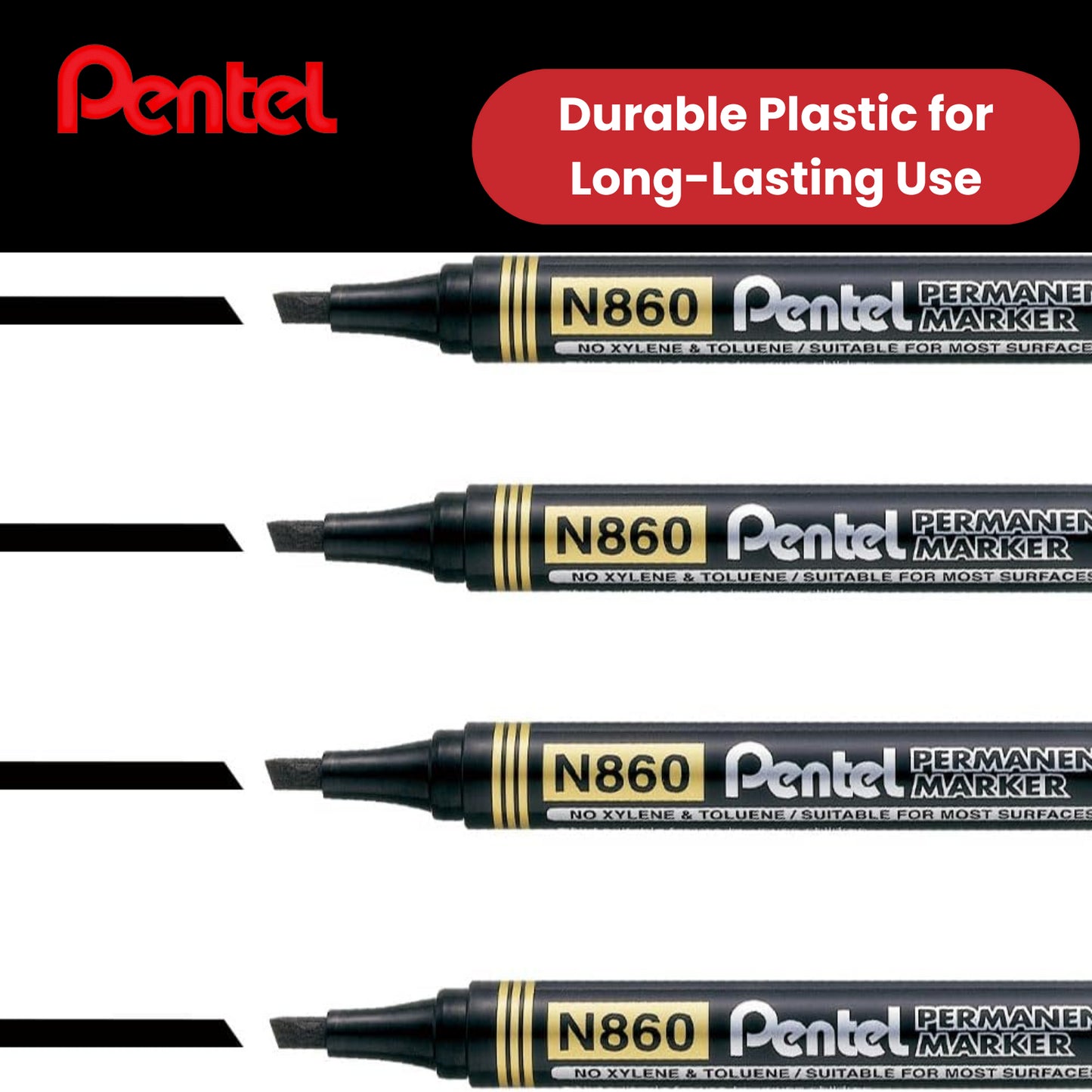 Pentel N860 PERMANENT CHISEL MARKER BLACK - Pack of 12