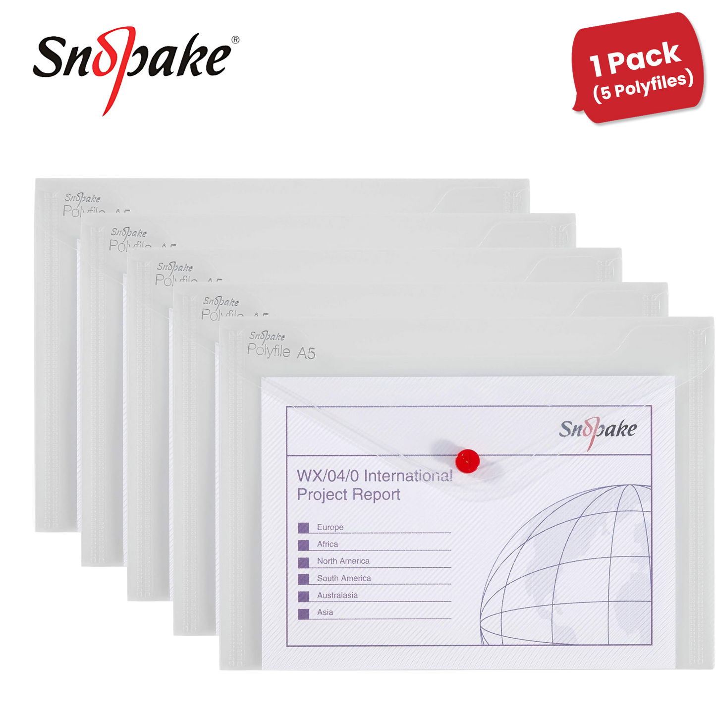 Snopake A5 Clear Polyfile Wallets - Strong & Reliable Document Holders Pack of 5