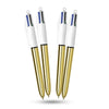 BIC 4 Colours Shine Ballpoint Pens Set of 12 Refillable Biros Gold Metal Barrel for Office and School