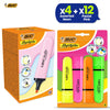 BIC Chisel Tip Neon Highlighters 4 Pack with Pastel Pink Highlighters 12 Pack For Study & Office