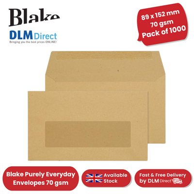 Blake Purely Everyday 89 x 152 mm 70 gsm Wallet Gummed Window Envelopes - 1000