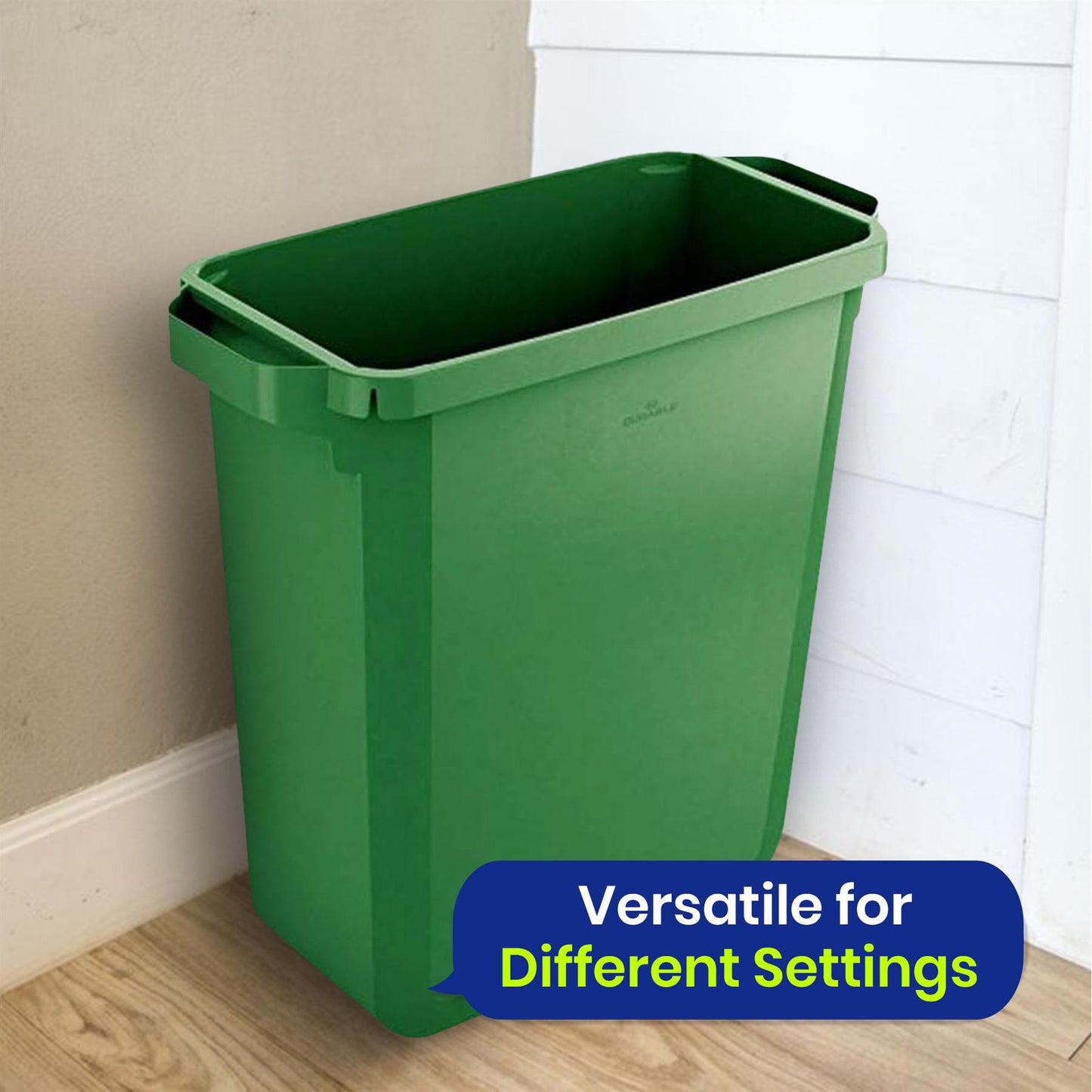 60L Durable DURABIN Green Plastic Waste Bin with Open Top & Handles for Home & Office