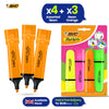 BIC Highlighter Flat Marker Neon Orange Pack of 3 & 4x Assorted Chisel Tip Quick Dry