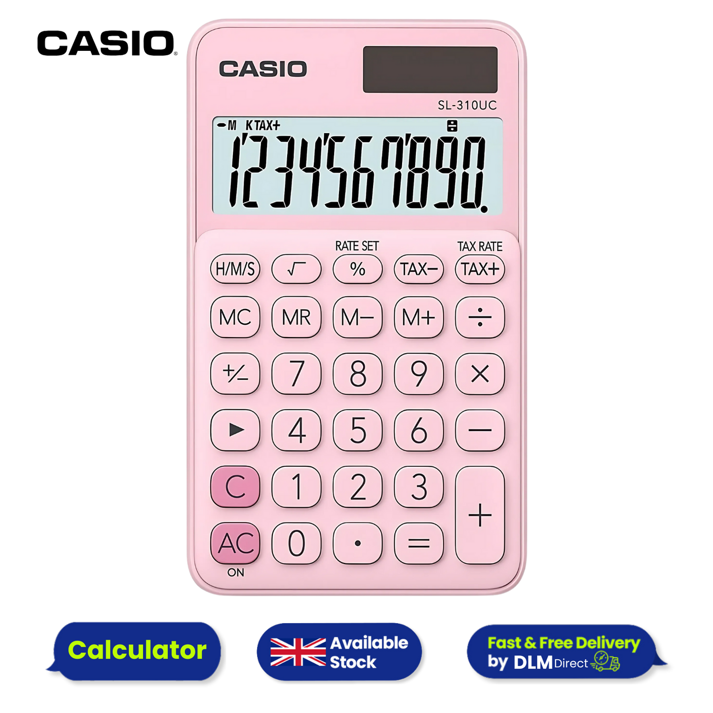Casio SL-310UC-BU-S-EC Pink Pocket Calculator 10-Digit Dual Power Multipacks