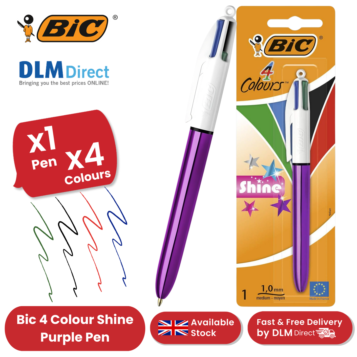 Bic 4 Colour Shine - Purple - Single Pen