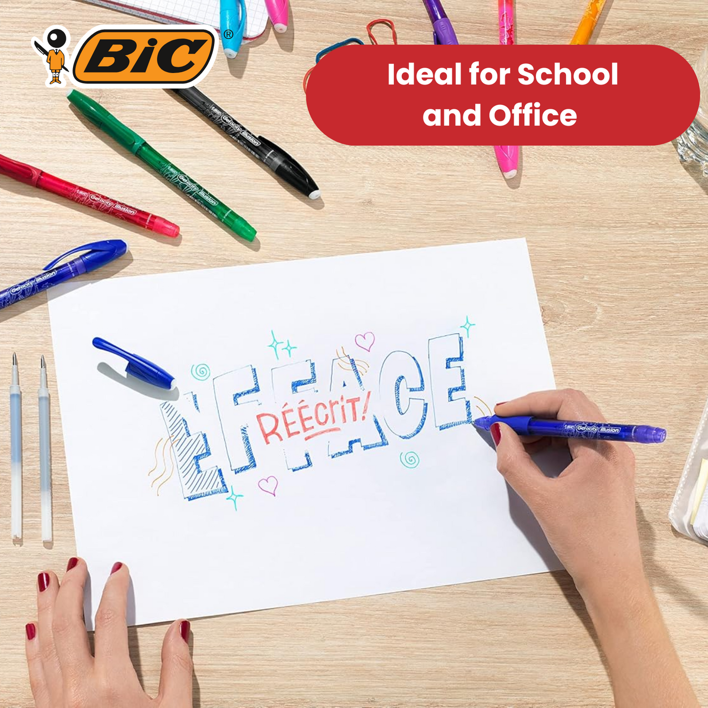 Bic Gel-ocity Illusion Medium Erasable Ink Rollerball Pen 0.7mm & 0.3mm Red