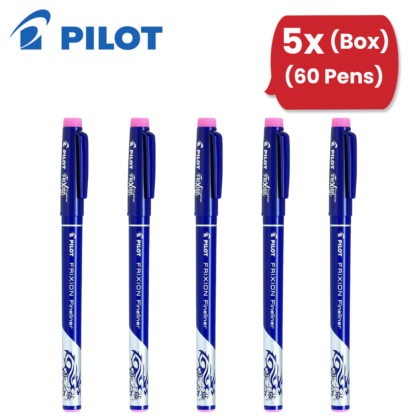 Pilot Frixion Fineliner Felt Pen Vibrant Baby Pink Erasable Ink - Pack of 12