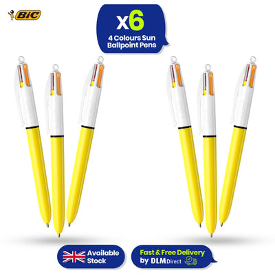 BIC 4-Colour Sun Pens Pack of 6 Medium Points for Office & Home