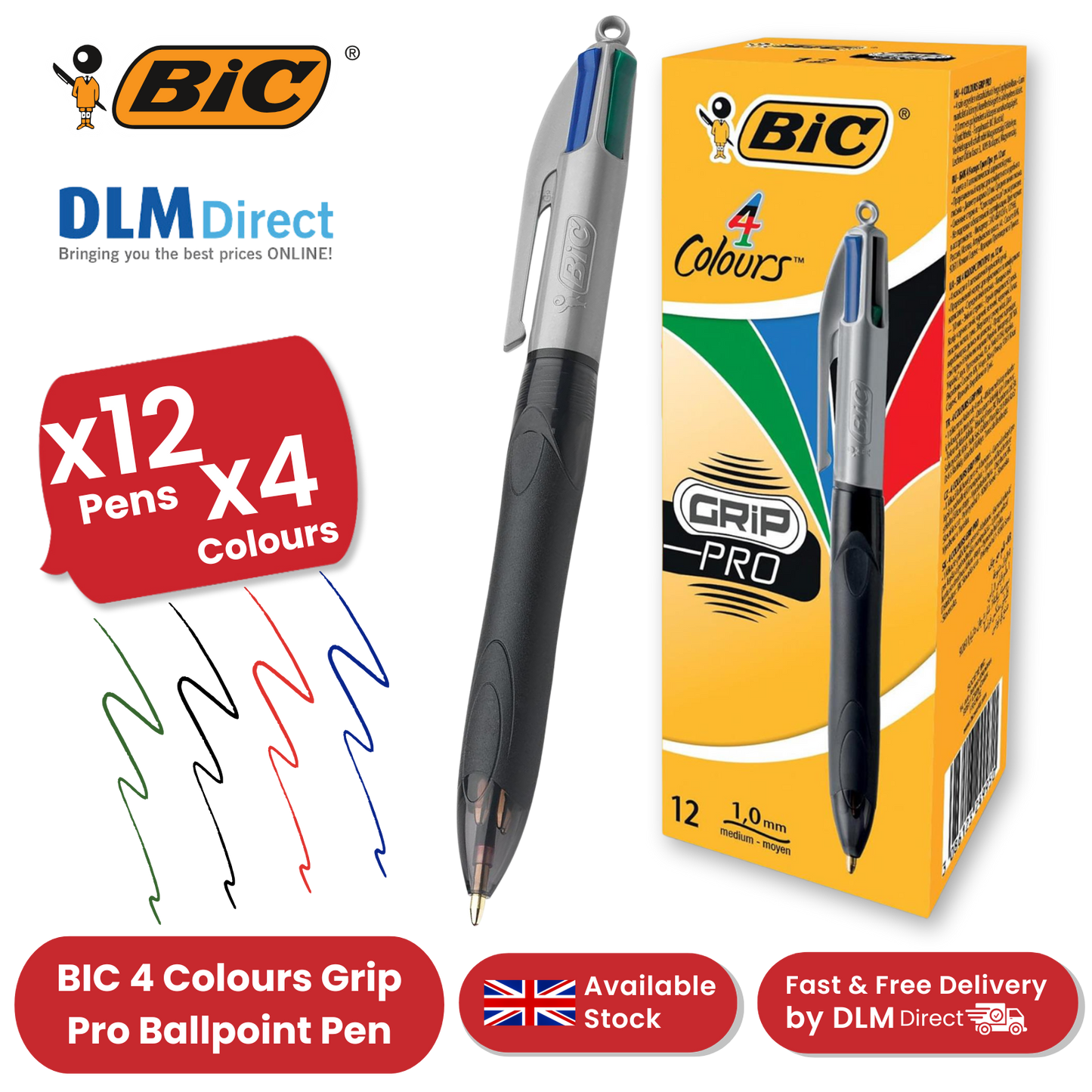 Bic 4-Colours Grip Pro Ballpoint - Single Pen