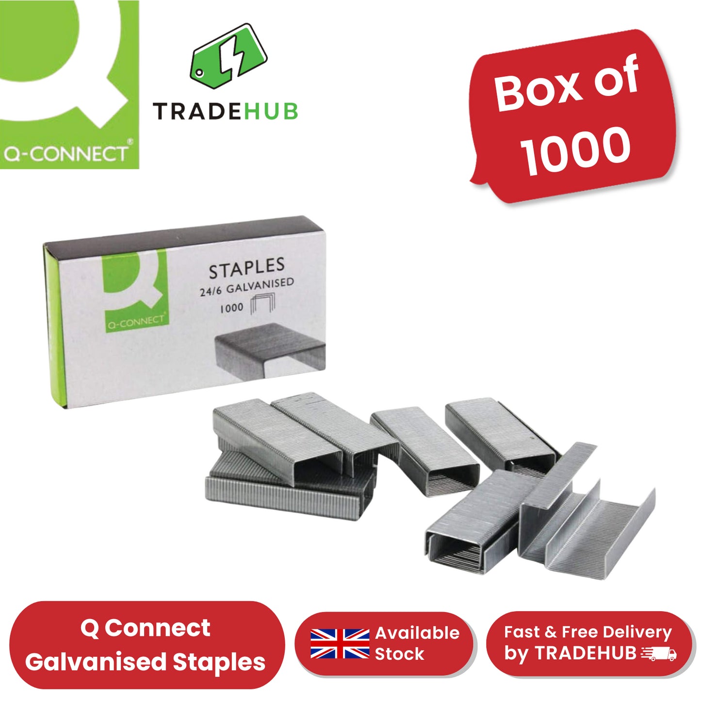 Q Connect Galvanised Staples - Box of 1000 - 1 to 5 Packs