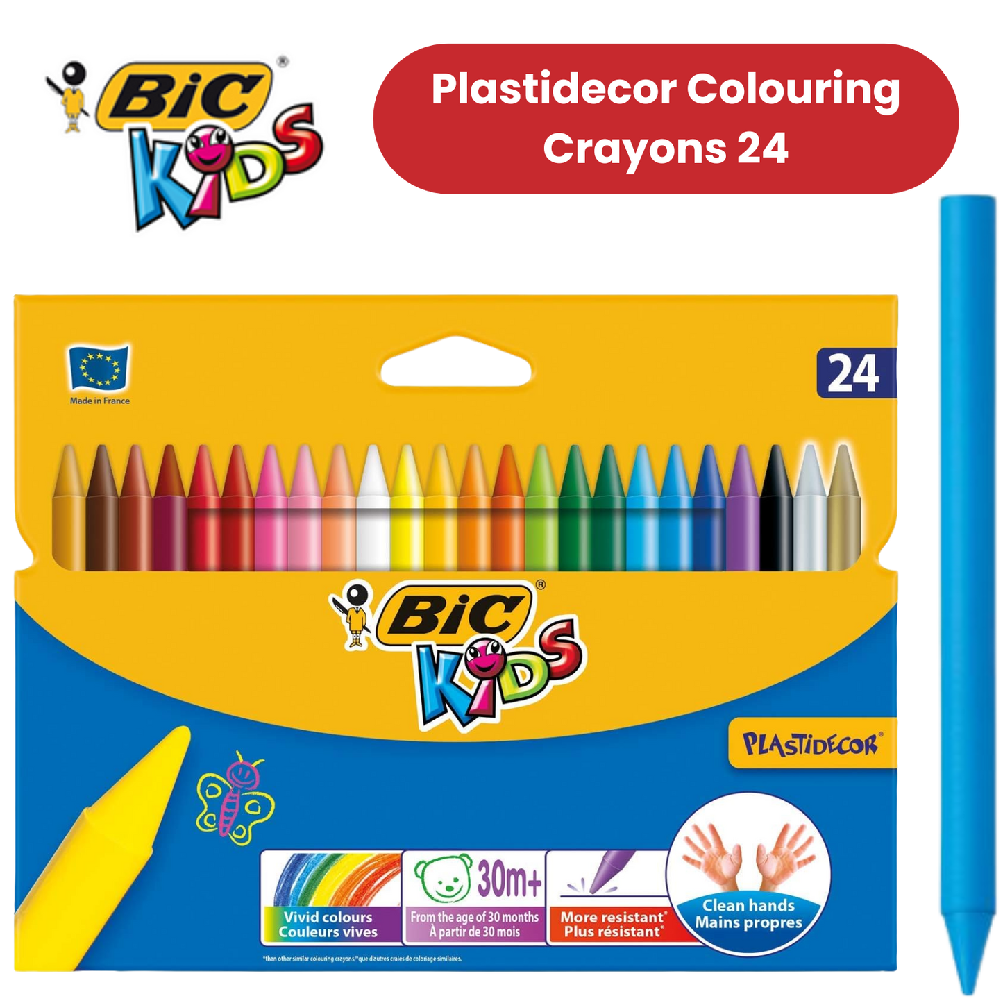 BIC Kids Plastidecor Crayons Assorted Colours - Wallet of 24 - 1 to 5 Packs