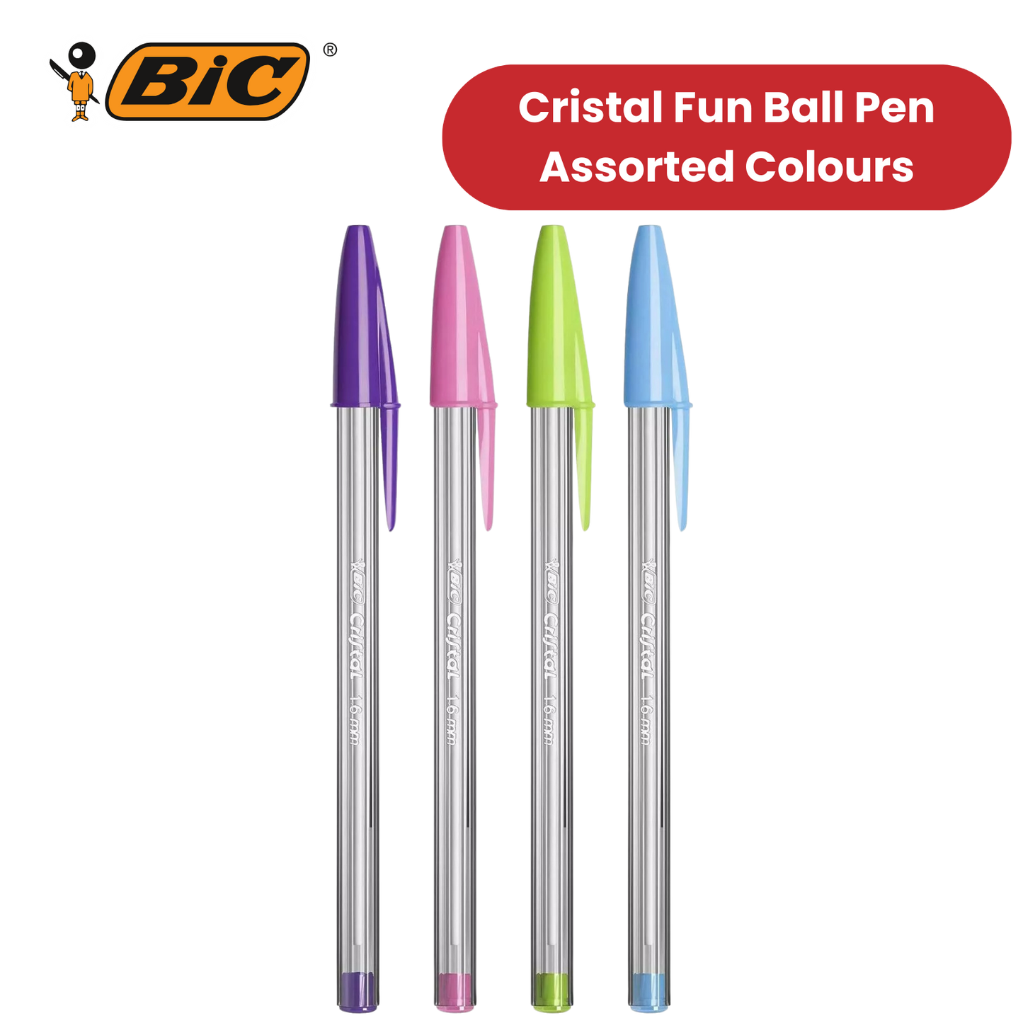 20x BIC Cristal Fun Ballpoint Pens 1.6mm Assorted Colours