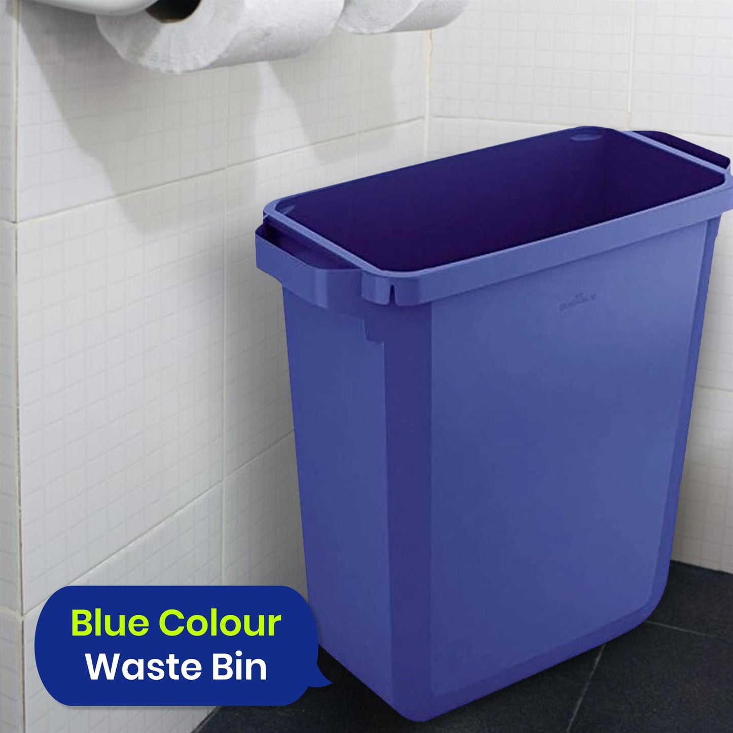60L Durable DURABIN Blue Plastic Waste Bin with Open Top & Handles for Home & Office
