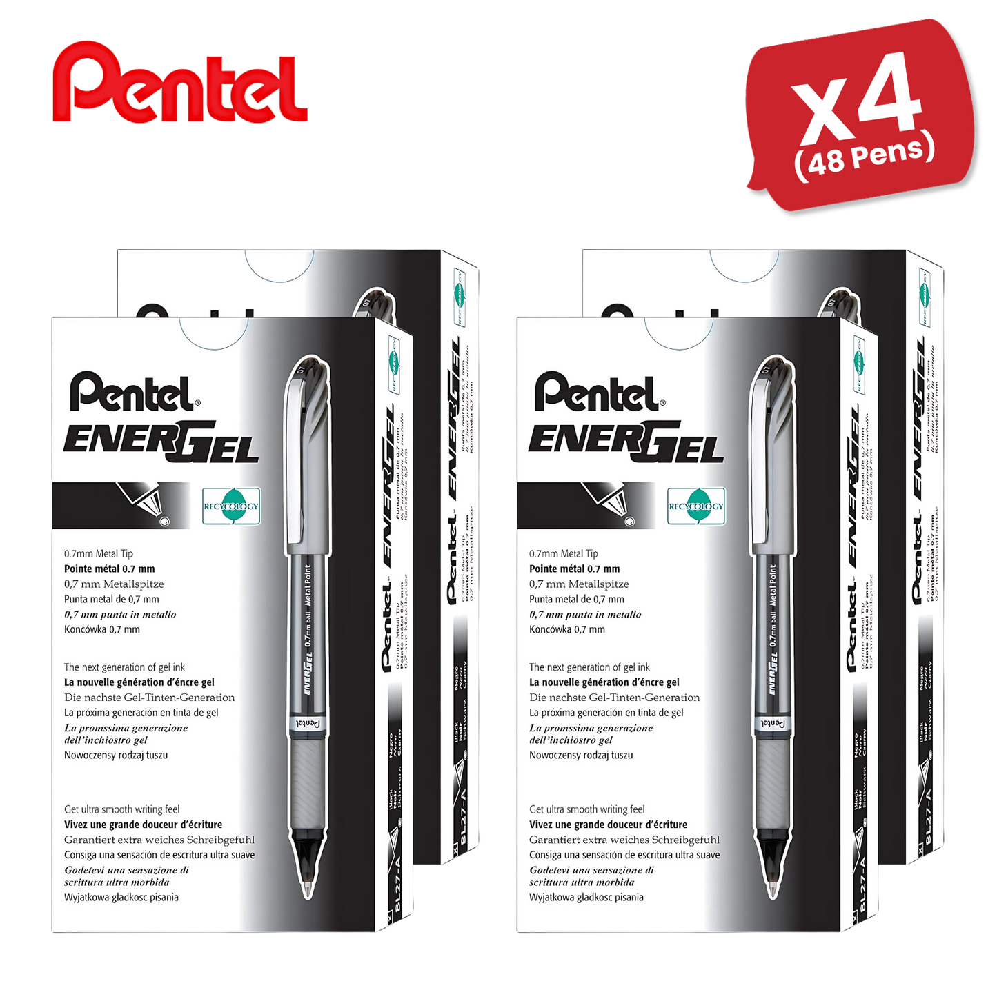 PENTEL ENERGEL METAL TIP ROLLERBALL BLK - Pack of 12 - 1 to 5 Packs