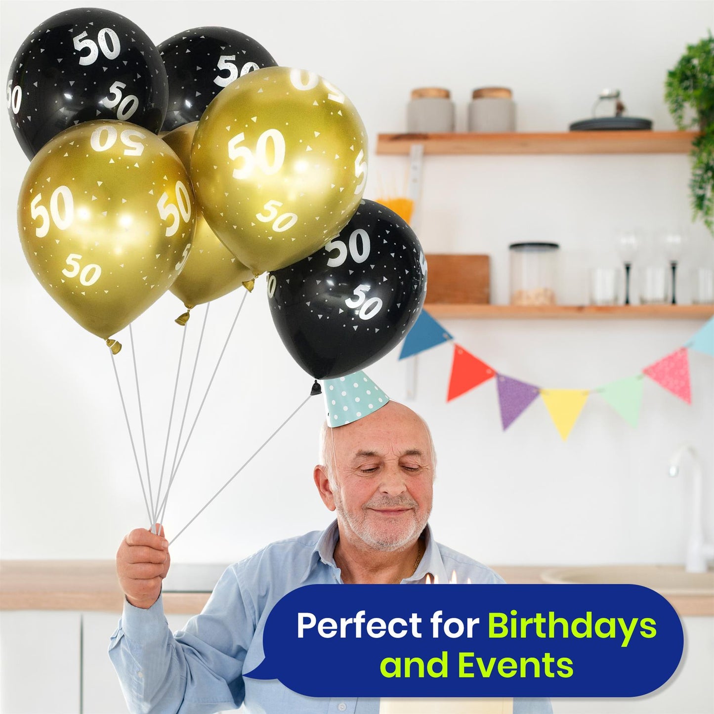Black and Gold Balloons with 50th Birthday Banner Party Decoration Set 12 Inch