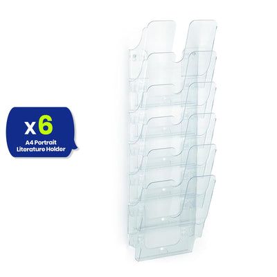 A4 Wall Mounted Document Holder Acrylic Leaflet Rack with 6 Compartments