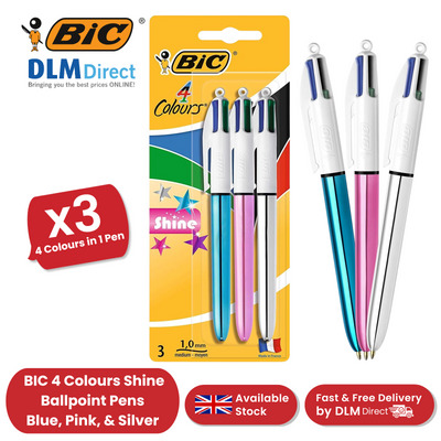 Bic 4 Colour Pack of 3 - 1 Shine Blue + 1 Shine Silver + 1 Shine Pink
