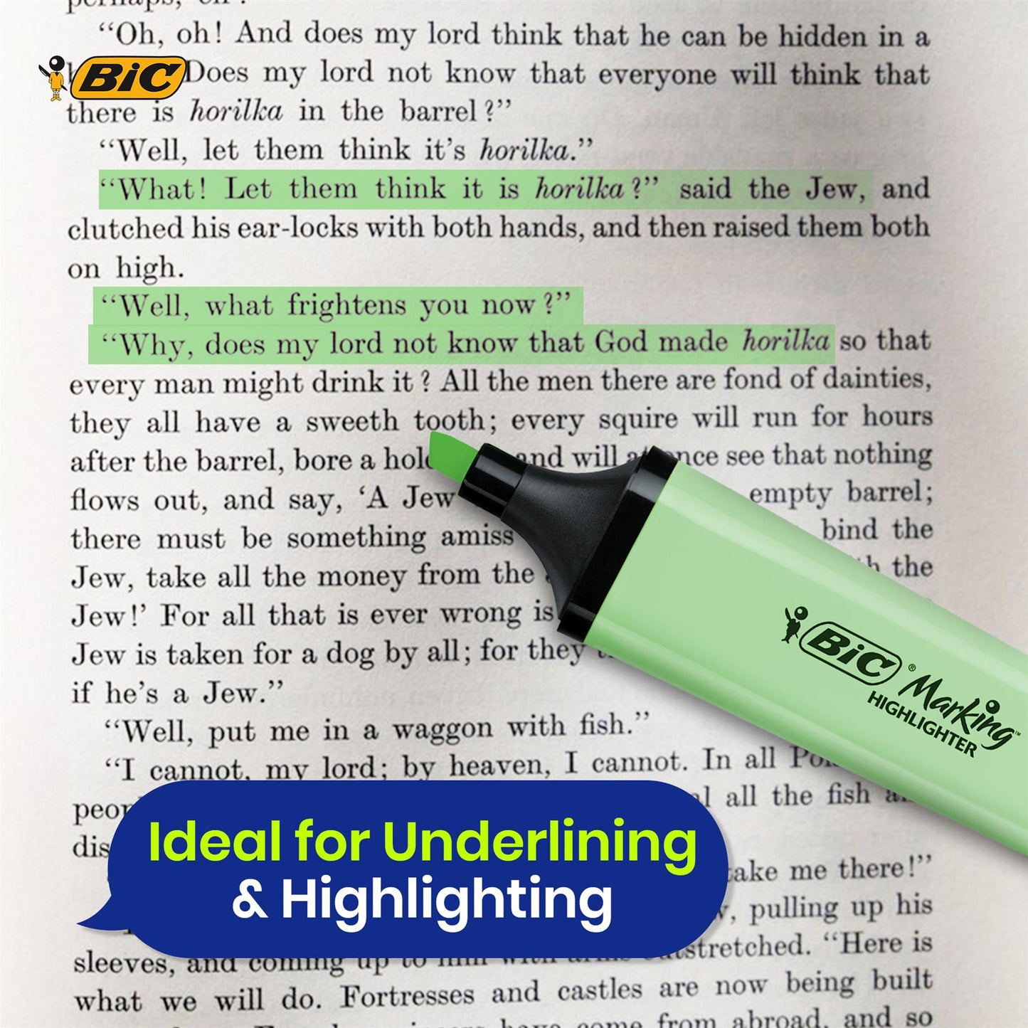 BIC 2x Marking Highlighter Flat Pastel Yellow & Green Modular Tip for Precise Highlighting
