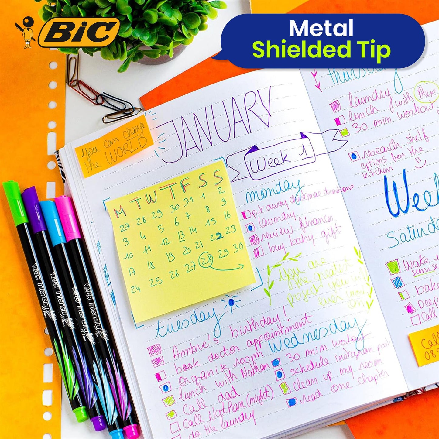 BIC Intensity Fine Felt Tip Pens Fine Point Assorted Colours - Pack of 8