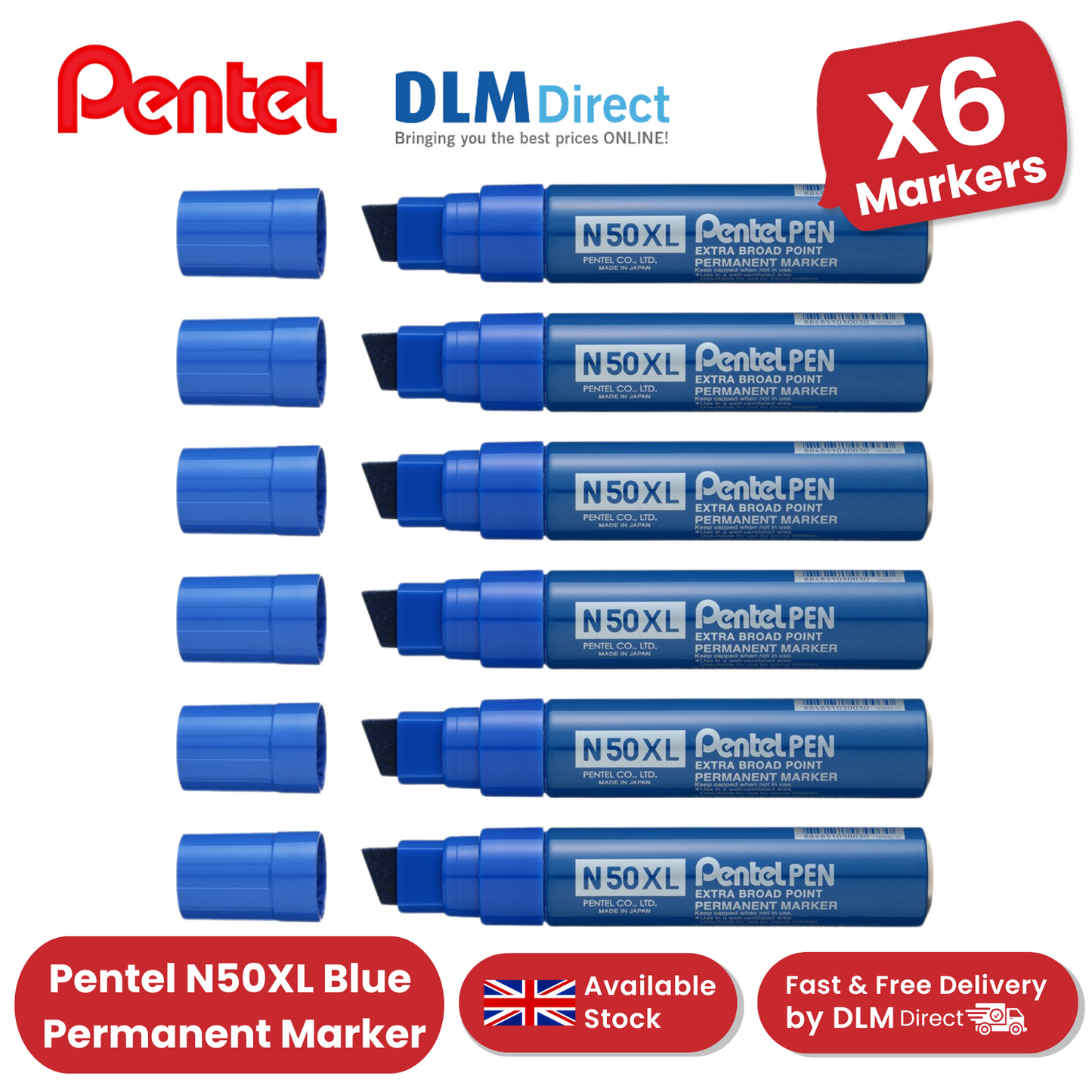 PENTEL  N50XL PERMANENT MARKER BLUE - Pack of 6