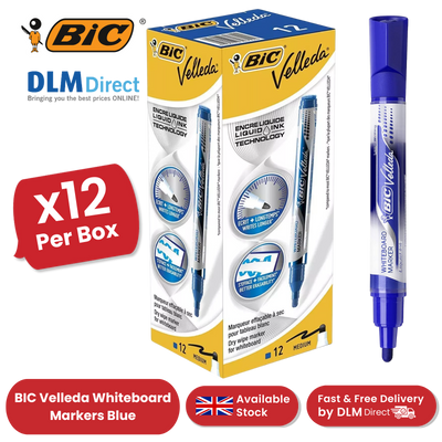 BIC Velleda Liquid Ink Dry Wipe Markers - Blue Ink, Smooth Writing, Pack of 12