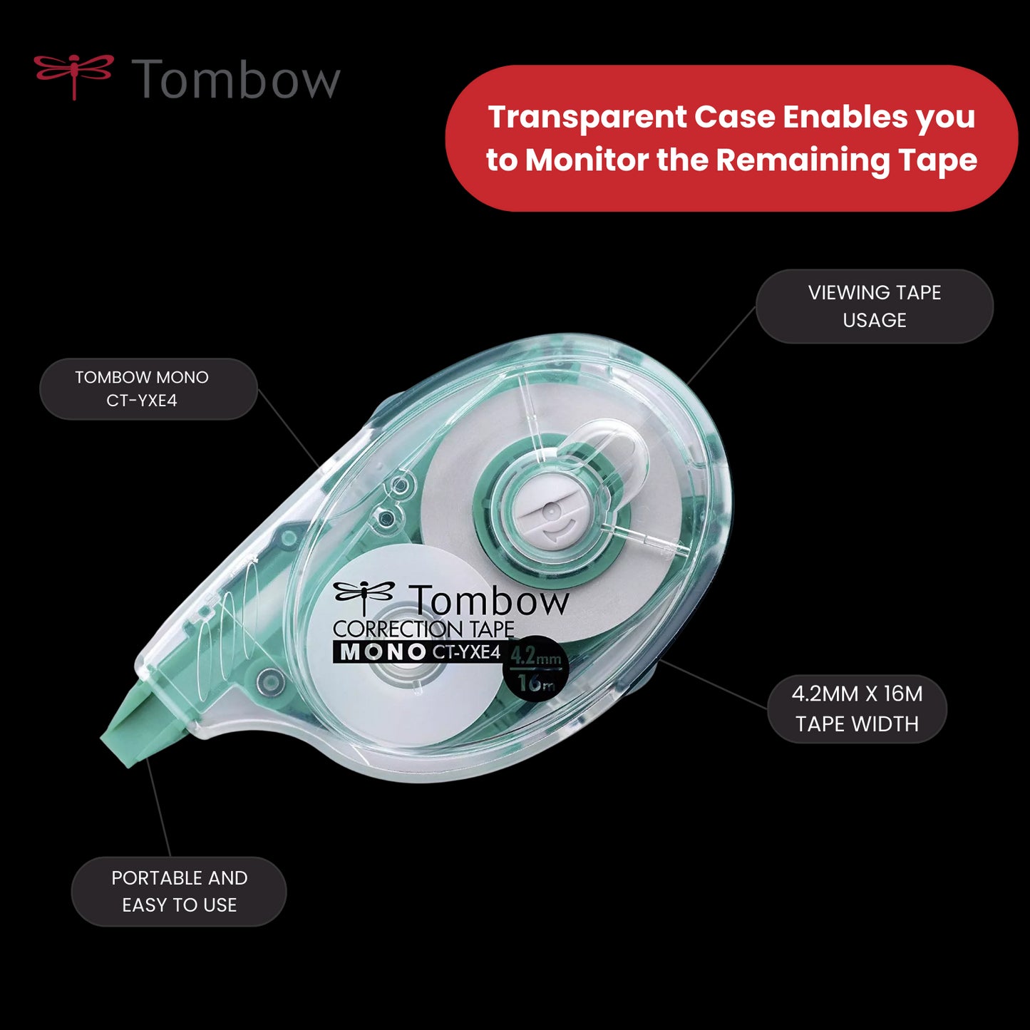 Tombow Correction tape MONO YXE4 4.2mm x 16m refillable Pack of 1 - 1 to 36 Packs