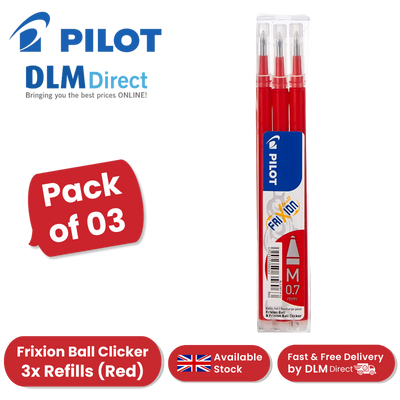 Pilot FriXion Ball & Clicker Pen Refills Red 0.7mm - (Pack of 3) Smooth Writing