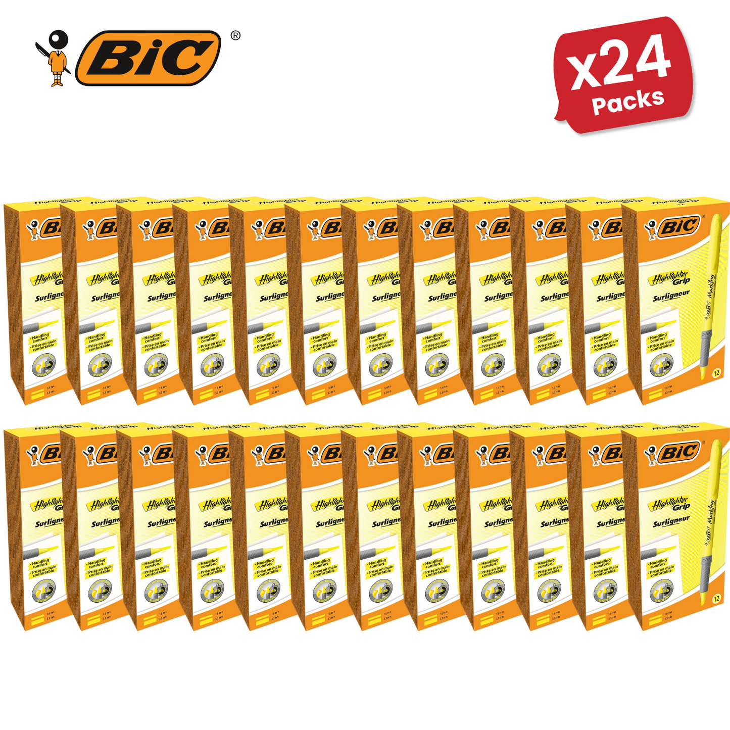Bic Briteliner Grip Highlighter Pen Yellow - Pack of 12