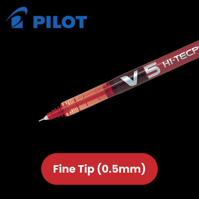 Pilot Hi-Tecpoint V5 Liquid Ink Rollerball Pen - Fine Tip 0.5mm Multi Pen - Red