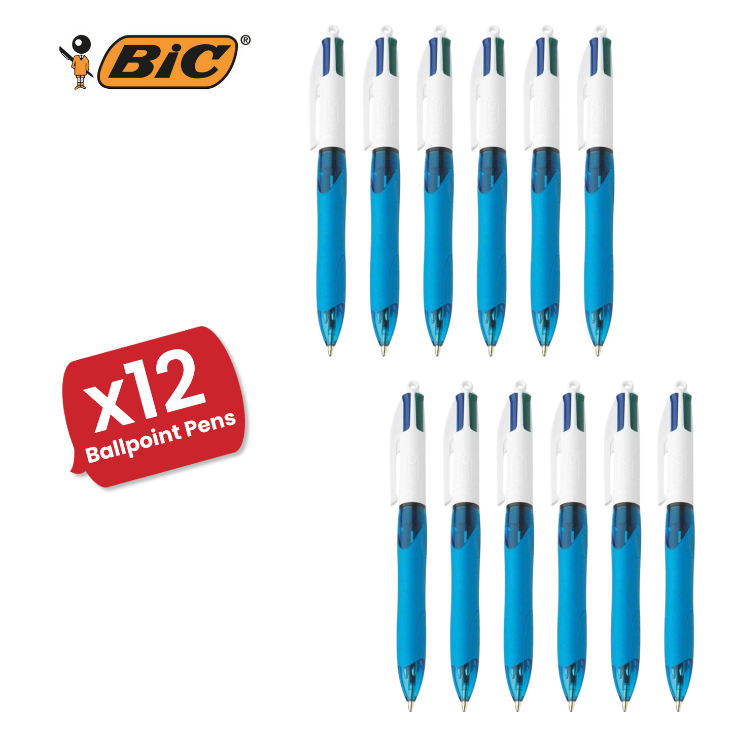 BIC 4 Colours Extra-Comfort Grip - Single Pen - 3 to 24