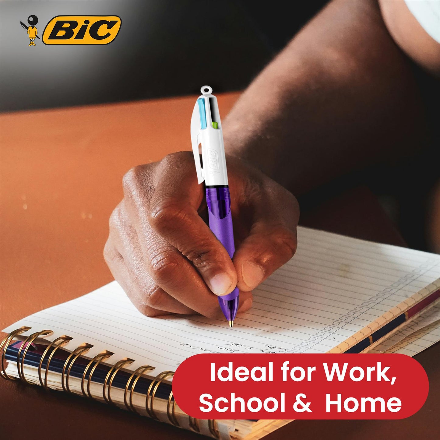 BIC 3x Grip 4 Colours Pens Multicoloured Pens with Rubber Grip for Writing