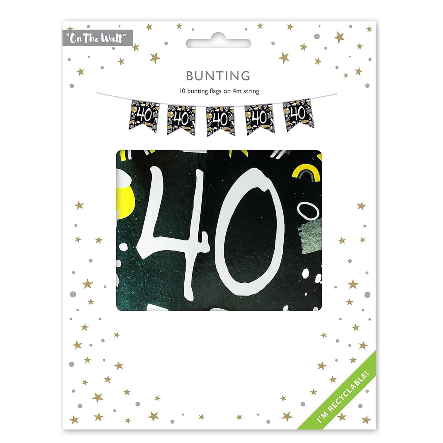 Happy 40th Birthday Black and White Bunting 4M Party Banner with 10 Flags Durable