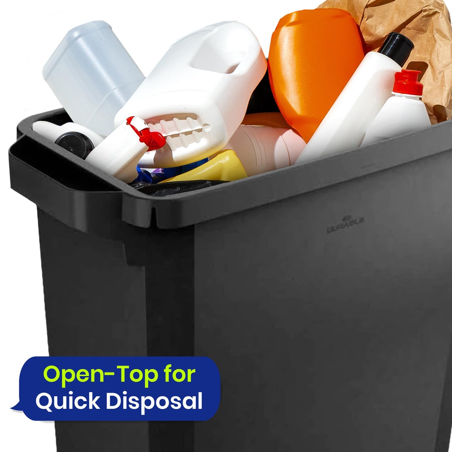 60L Durable DURABIN Black Plastic Waste Bin with Open Top & Handles for Home & Office