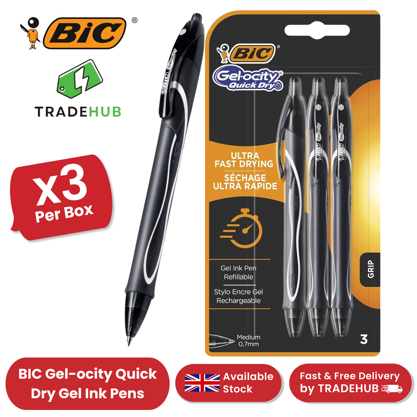 BIC Gelocity Quick Dry Gel Pens Black Ink Medium Point