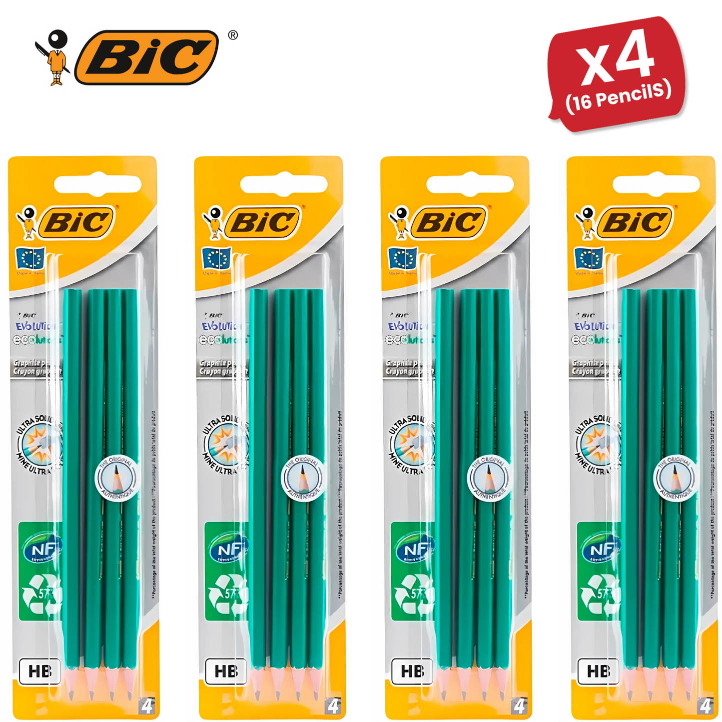 BIC Evolution Original HB Graphite Pencils - 4 Count (Pack of 1) - Pack of 1 to 5