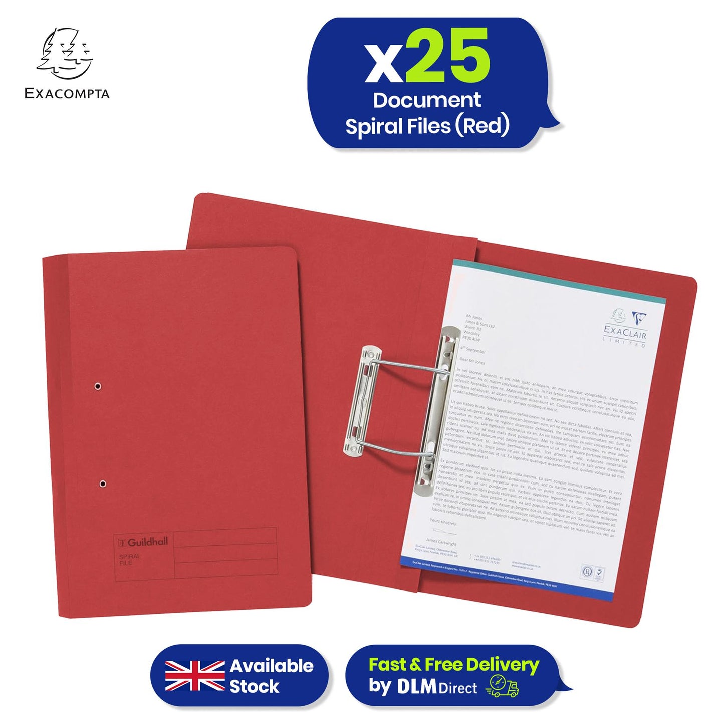 Exacompta Guildhall Spring Manilla Transfer File, 285gsm Blue Angel Certified Folder, Pack of 25