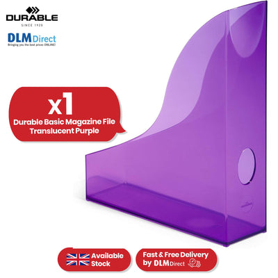 Durable Magazine Holder Purple Plastic A4 File Holder, 60 mm Capacity File Organiser for Flyer