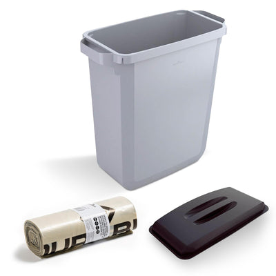 DURABIN 60L Grey Bin Set and Black Lid and 25x 110L Recycled Bin Bags
