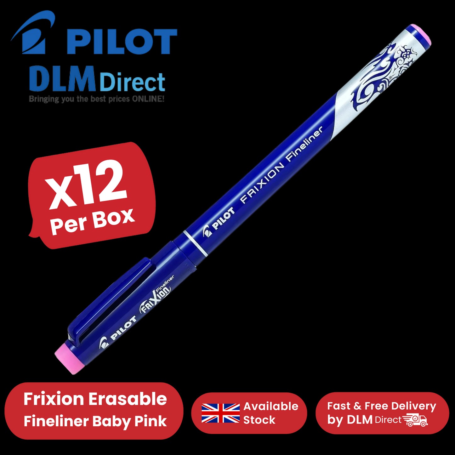 Pilot Frixion Fineliner Felt Pen Vibrant Baby Pink Erasable Ink - Pack of 12