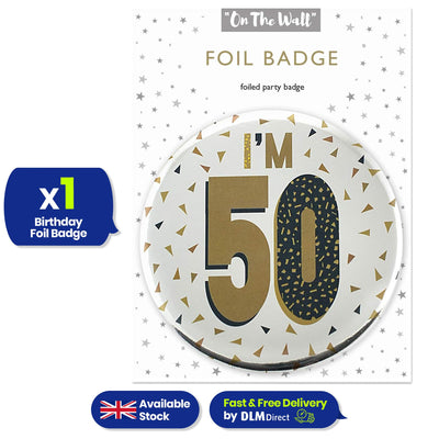 Silver 50th Birthday Badge 8.5cm Age Badge for Party Outfit and Celebrations