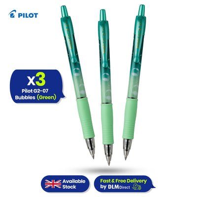 Pilot G2 Gel Pen Bubble Green Pack of 3 Blue Gel Ink 0.7mm Ergonomic Grip