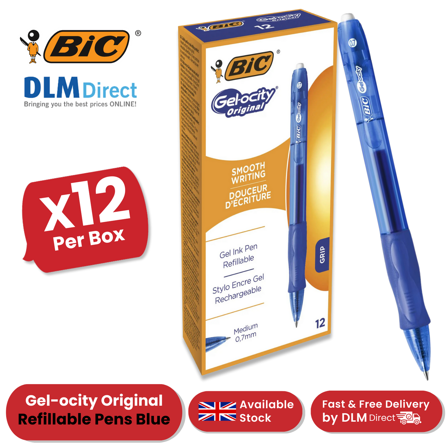 BIC Gelocity Clic Box 12 Blue (Original) - 1 to 5 Packs